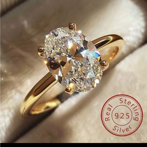 Elegant 14k Gold over 925 Silver Sterling Ring 1 Carat Diamond Ring New in Box - Picture 1 of 4